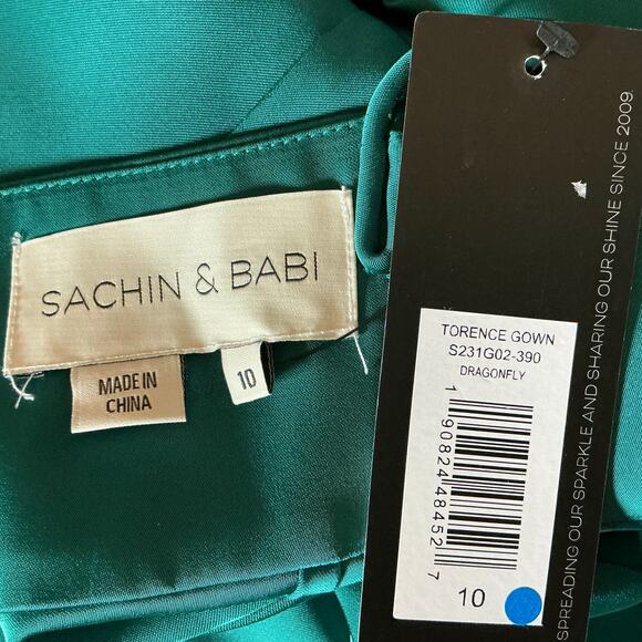 Sachin & Babi Satin Cut Out A-Line Long Evening Gown Green Size 10 Formal Dress - Picture 11 of 13